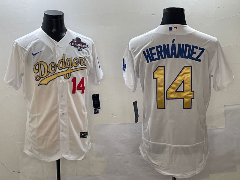 Men Los Angeles Dodgers 14 Hernandez White Elite 2025 Nike MLB Jersey style 4